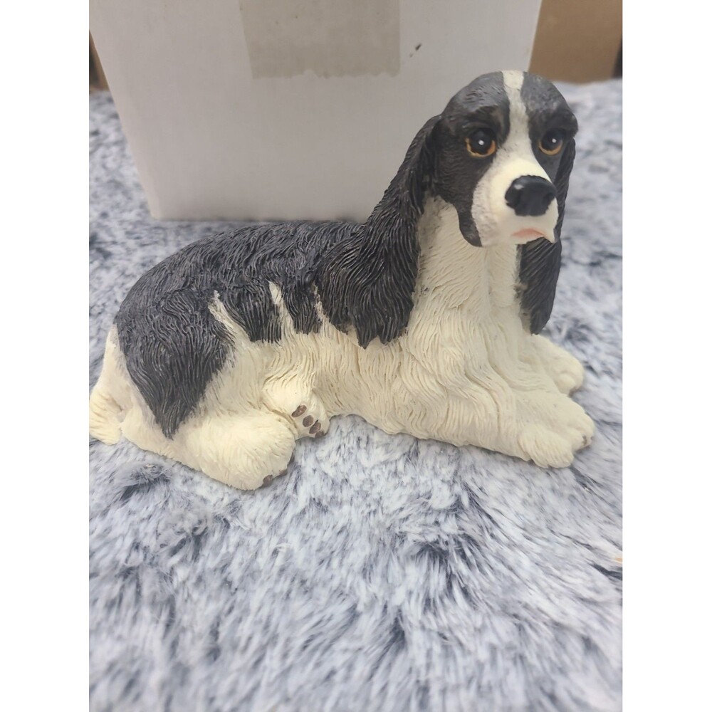 Cocker Spaniel Figurine Black and White Parti Dog 5 Inch Heavy 12 Ounce Puppy